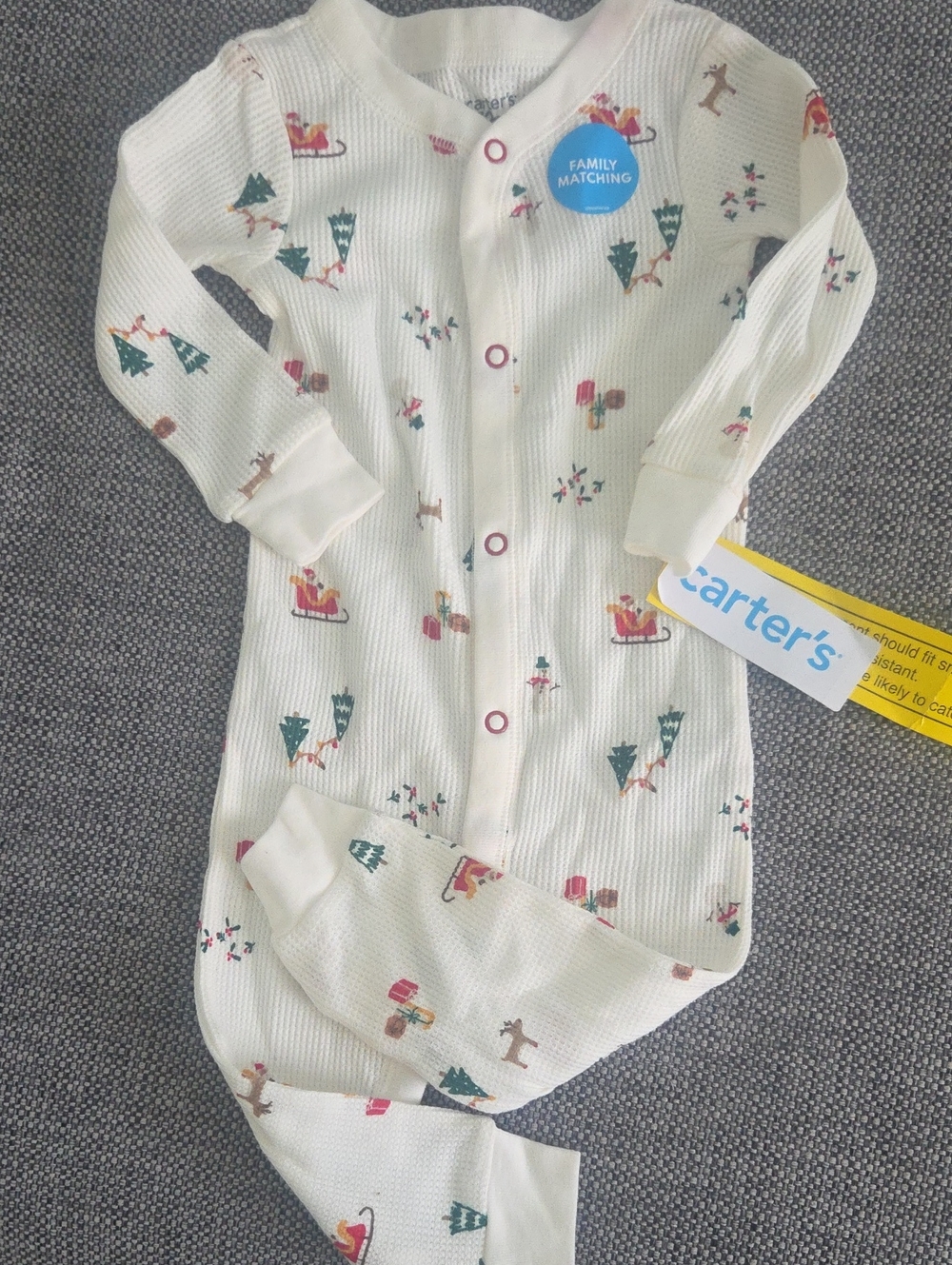 NWT Carter's Cream Holiday Sleeper with Tree & Sleigh Prints